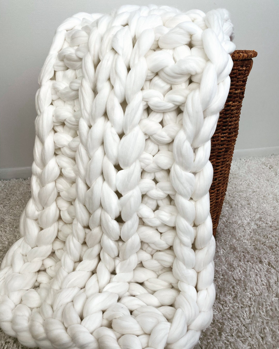 Chunky Knit Blanket Chunky Vegan Yarn Blanket Double Rib Etsy