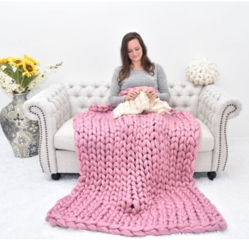 Chunky Knit Blanket Vegan Yarn Blanketsuper Chunky Vegan Etsy