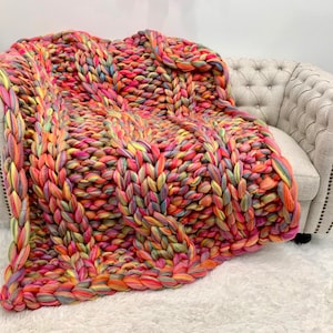 Chunky Knit Blanket, Cable knit, Chunky Knit Vegan Yarn Blanket, Chunky blanket, Hand Knit Blanket, Gift, for her, Birthday