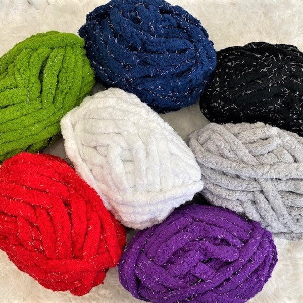 Sparkly Chenille Yarn, FREE SHIPPING, Chunky Chenille Yarn, Hand knitting yarn, Blanket Yarn