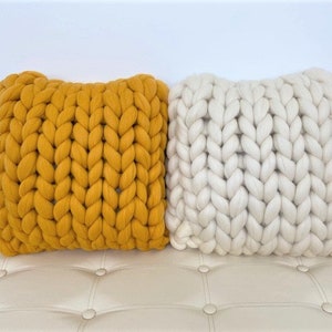 Chunky Knit Pillow, Square Pillow, Super Chunky Pillow, Arm Knit, Merino Wool, Giant Knit, Mother's Day Gift, image 5