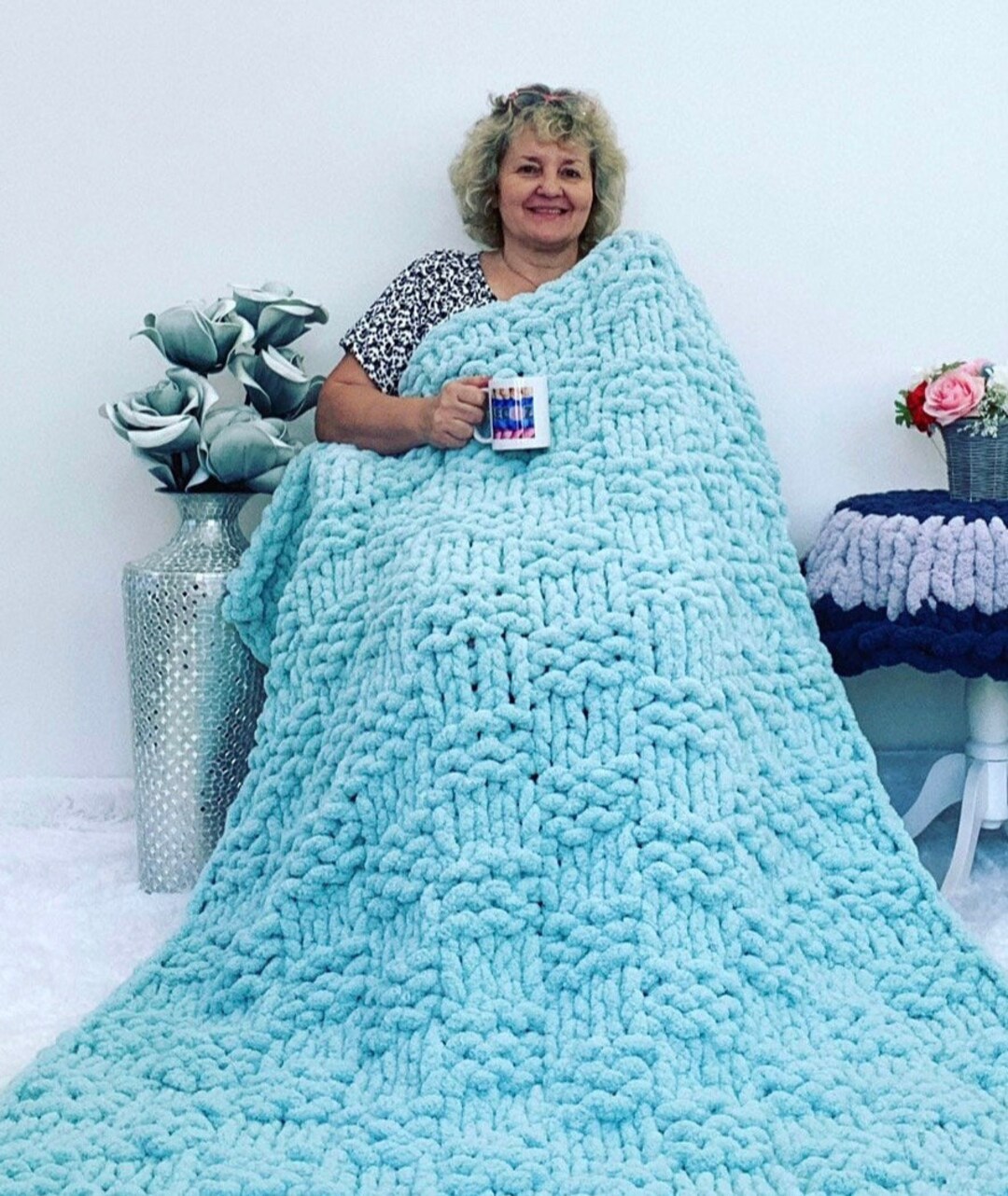 Chunky Knit Blanket, Honey Comb Pattern, Chunky Chenille Blanket, Hand Knit  Blanket, Chunky Knit Throw, Birthday Gift, Valentine's Day Gift 