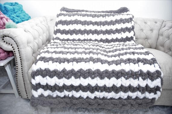 Teal Variegated Blanket  Chunky Knit Blanket – Hands On For Homemade