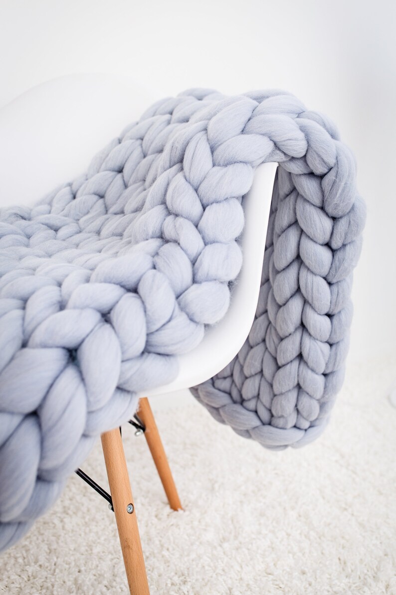 Chunky Knit Blanket, Double Rib, Arm knit blanket, Merino wool blanket, Giant knit Throw, Mother's Day Gift, gift image 3