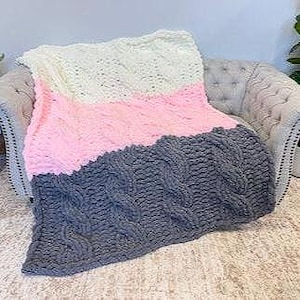 Chunky Knit Blanket,  Chenille Yarn blanket, Chunky chenille blanket, Cable pattern, Chunky knit throw, Chunky Chenille throw