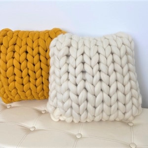 Chunky Knit Pillow, Square Pillow, Super Chunky Pillow, Arm Knit, Merino Wool, Giant Knit, Mother's Day Gift, image 6