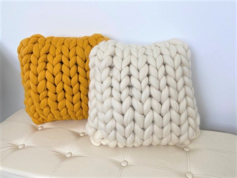 Chunky Knit Pillow, Square Pillow, Super Chunky Pillow, Arm Knit, Merino Wool, Giant Knit, Mother's Day Gift, image 6