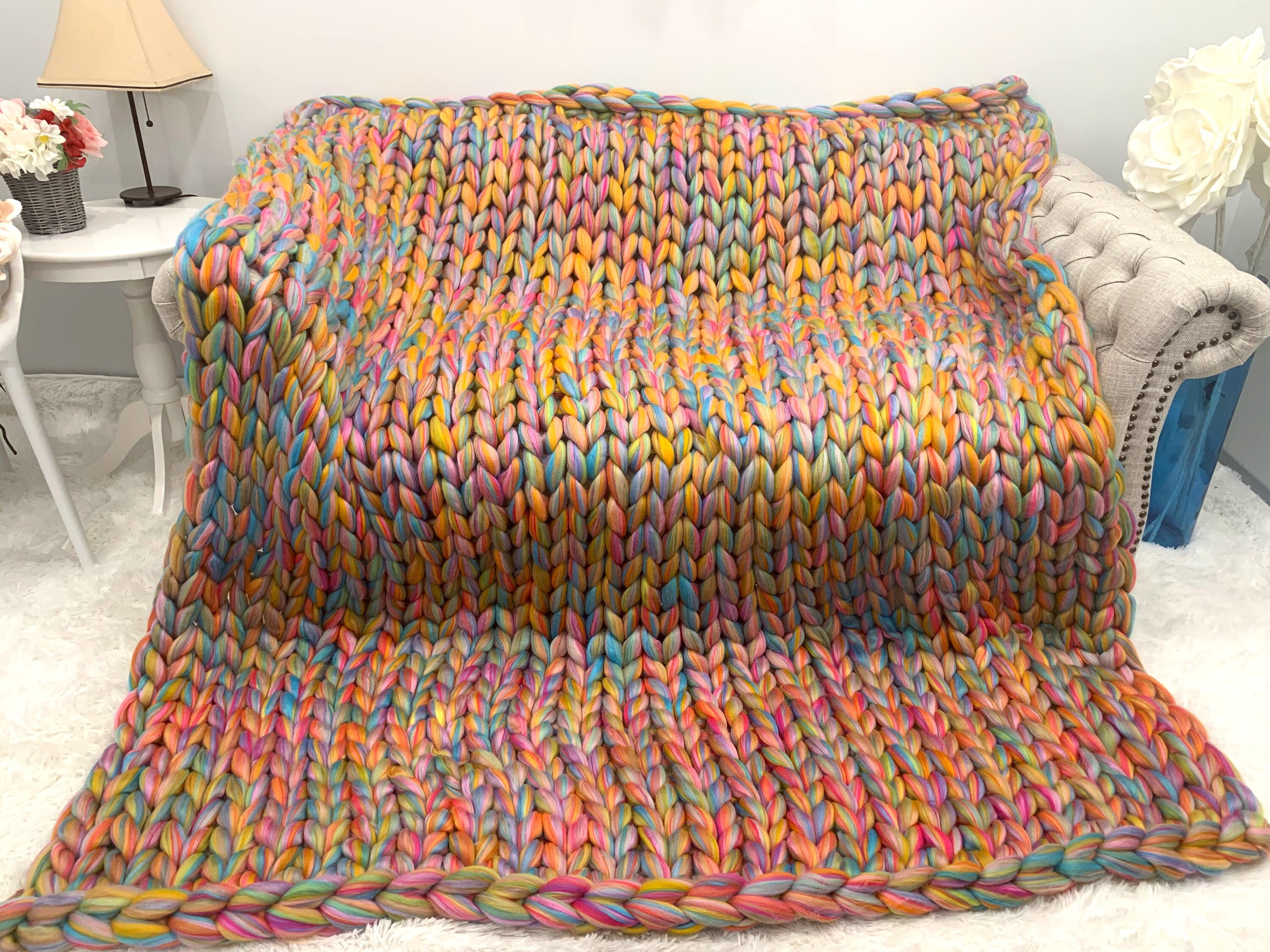 DIY Knit Kit, Hand Knit Kit, Blanket Knit Kit, Video Tutorial for Blanket  40x60, Merino Wool, Birthday Gift 