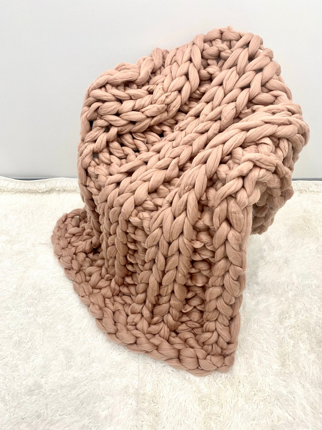 Merino Wool Blanket Chunky Knit Blanket Hand Knit Blanket Double