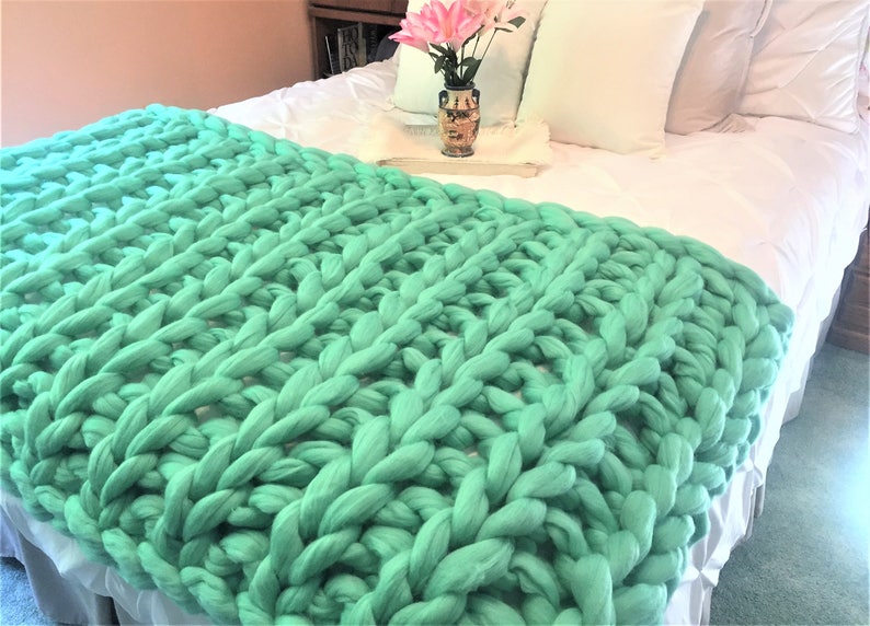Chunky Knit Blanket Chunky Knit Throw Single Rib Giant Knit Etsy