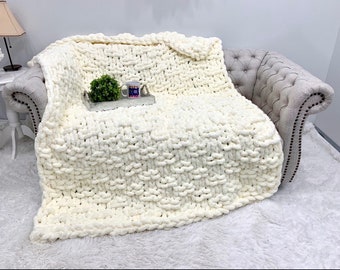 Chunky Knit Blanket, Chunky Chenille yarn blanket, 2x2 Basket weave pattern, Chenille Blanket, Hand Knit, Birthday Gift