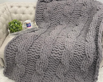 Chunky Knit Blanket, Cable knit Chunky Chenille blanket, Hand Knit Blanket, Chunky knit, Chunky knit throw, Mother's Day Gift