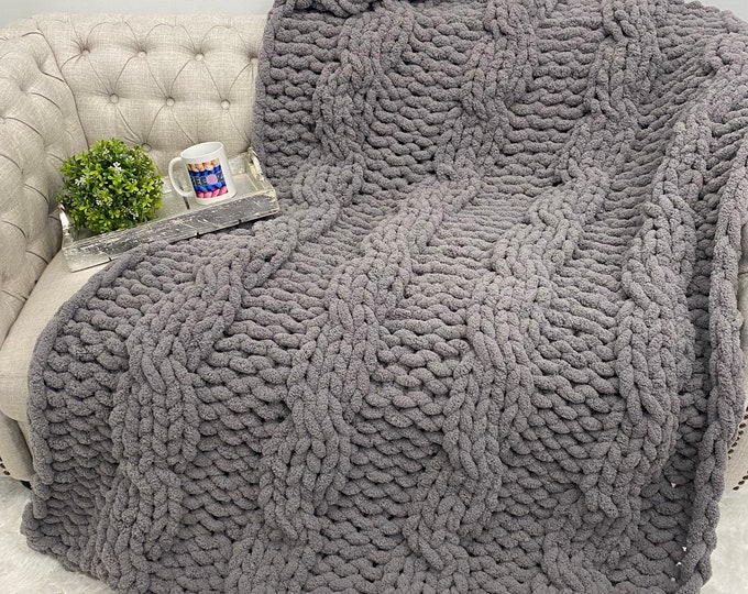 Chunky Knit Blanket, Cable knit Chunky Chenille blanket, Hand Knit Blanket, Chunky knit, Chunky knit throw, Mother's Day Gift