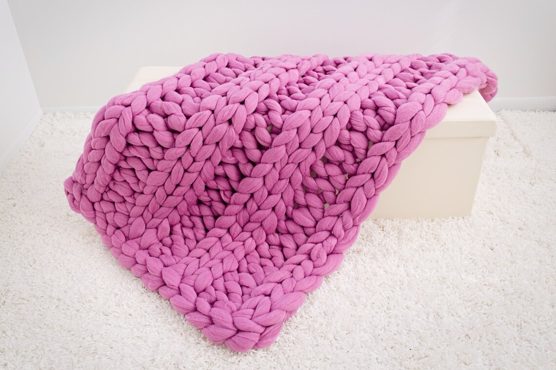 Chunky Knit Blanket Merino Wool blanket Double Ribbing Etsy