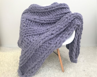 Chunky Knit Blanket,  Chenille Yarn blanket, Chunky chenille blanket, Double Ribbing pattern, Chunky knit throw, Mother's Day Gift