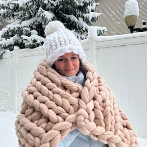 Chunky Knit Blanket, Double Rib, Arm knit blanket, Merino wool blanket, Giant knit Throw, Mother's Day Gift,  gift