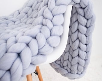 Chunky Knit Blanket, Merino wool Blanket, Hand Knit Throw, Chunky Knit Merino Blanket, Giant Knit Blanket, Gift