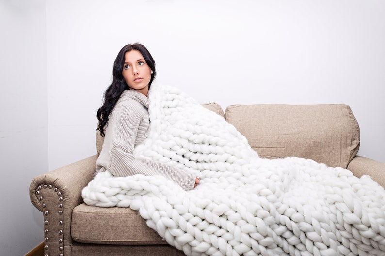 Chunky Knit Blanket Vegan Yarn Blanketsuper Chunky Vegan Etsy