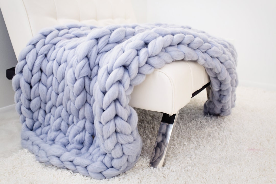 Chunky Knit Blanket, Chunky Knit Vegan Yarn Blanket, Super Bulky, Arm ...