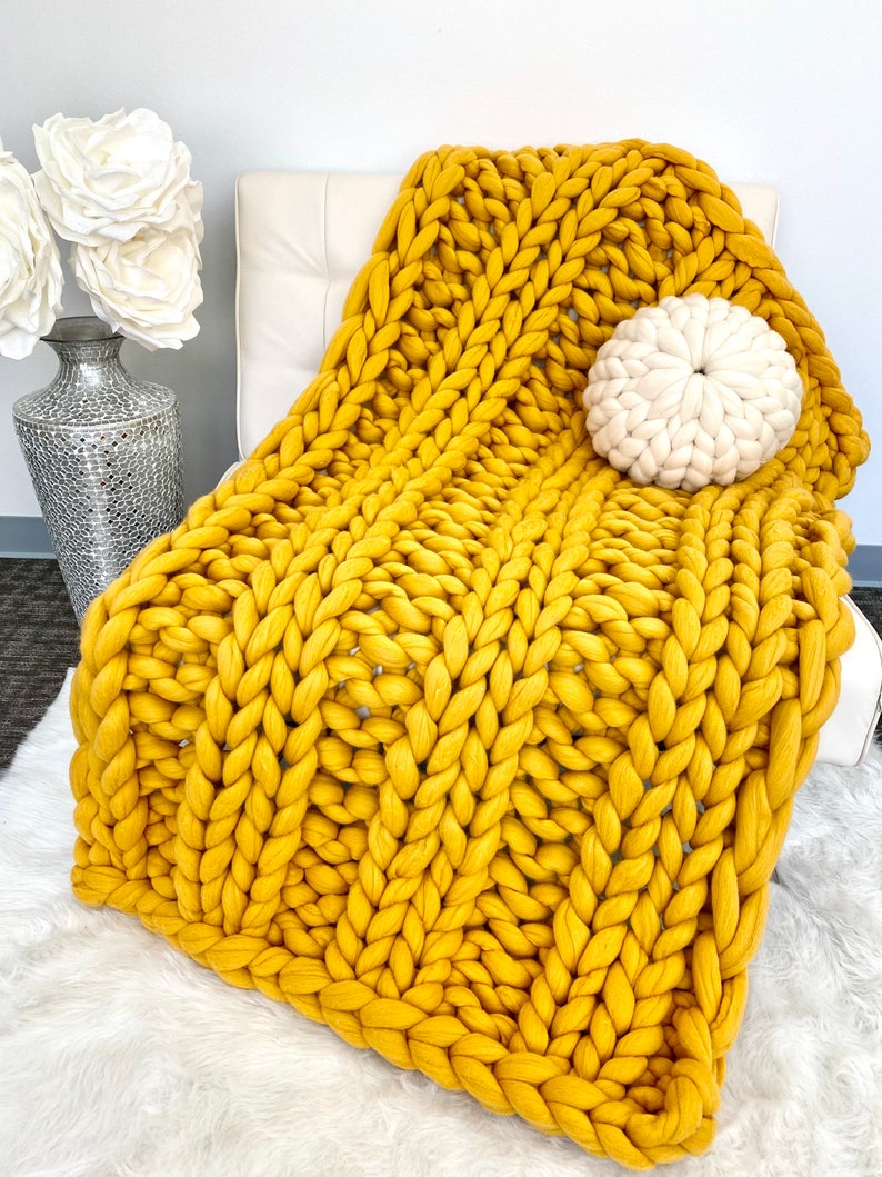 Chunky Knit Blanket Merino Wool blanket Double Ribbing Etsy