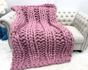 Merino Wool blanket, Chunky Knit Blanket, Hand knit blanket, Double Ribbing pattern, Mother's Day Gift,  gift