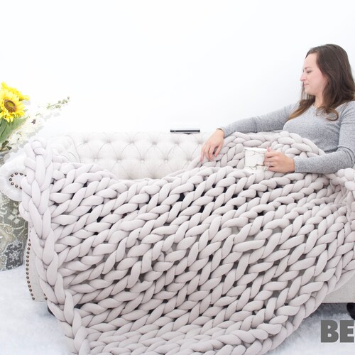 Chunky Knit Blanket Tube Yarn Blanket Arm Knit Blanket Etsy