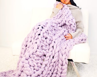 Chunky Knit Blanket, Chunky Vegan Yarn Blanket, Double Rib Pattern, Arm Knit Blanket, Hand knitting, Mother's Day Gift,  gift