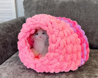Cat Cave, SOFT Cat bed, Chenille yarn Pet bed, Vegan Yarn Pet bed, Cat furniture, gift