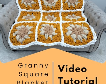 GRANNY SQUARE BLANKET, Video Tutorial, Hand Knitting