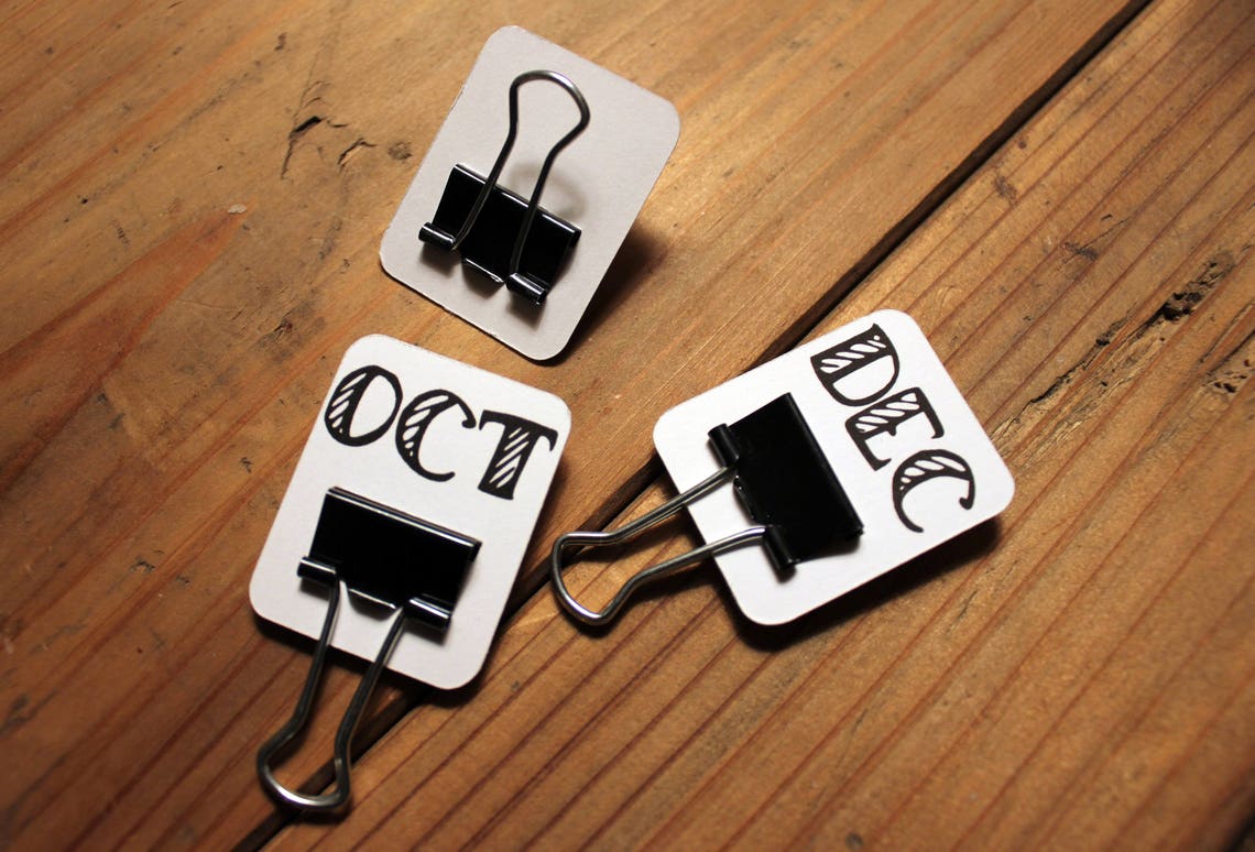 Binder Clip Tabs 12 Months JanDec Small 3/4 black Etsy