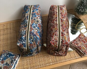 Trousses de toilette molletonné en Liberty, trousse maquillage en Liberty