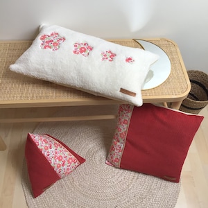 Velvet and Liberty cushions, bedroom decoration
