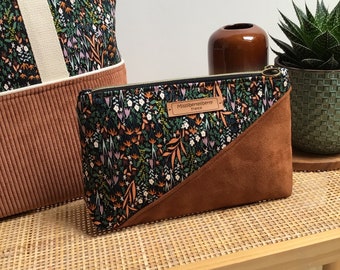 Pochette en velours et Gabardine, pochette maquillage, pochette fourre tout