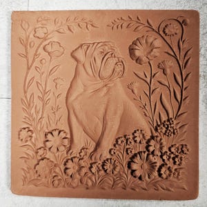 Hand-Pressed Bulldog in Wildflowers Art Tile