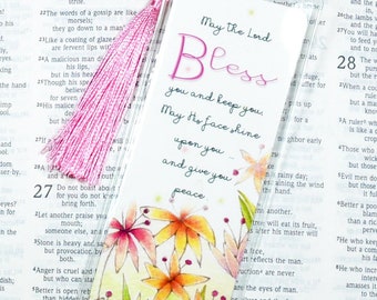 Floral Bible Verse Bookmark, Scripture Gift with Tassel