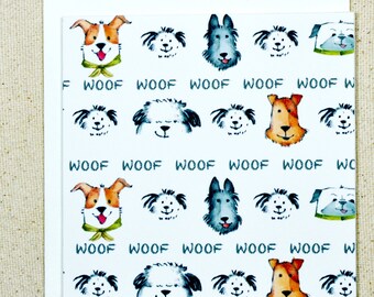 Woof Dog Watercolor, Handmade Greeting, Lover Gift