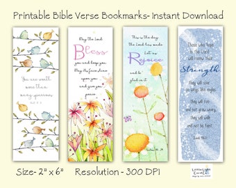 Set of 4 Printable Bible Verse Bookmarks, Digital File Christian Bookmarks,Instant Download