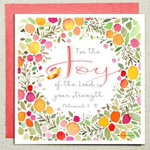 Bible Scripture Note Cards, Bible Verse Note Card featuring Verse &quot; For the Joy of the Lord is your Strength&quot;- Neh. 8:10