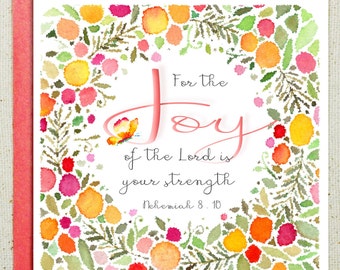 Watercolor Bible Verse Note Cards, Scripture Art, Joy of the Lord