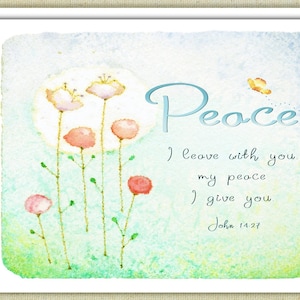 Bible Verse Note Card, Water Color Floral Note Card- Bible Verse John 14:27, Set of Four Note Cards