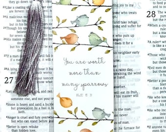 Bird Bookmark, Scripture Verse Gift, Sparrow Art
