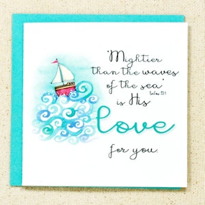 Bible Verse Card, "Mightier than the Waves of the Sea"- Psalms 93:4 Note Card, Scripture Encouragement Card