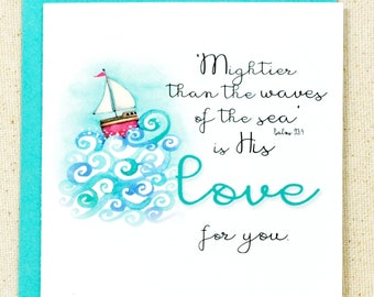 Watercolor Bible Verse Card, Psalms 93:4 Scripture Note Card