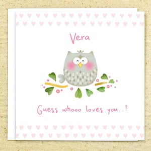 Saint-Valentin personnalisée avec une chouette chouette, carte d'anniversaire personnalisée avec une chouette chouette