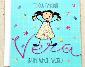 Personalized Girl's Birthday Card, Illustration