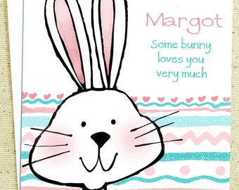 Personalized Easter Card, Bunny, Children's Illustration