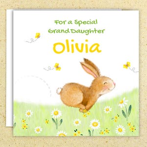 Carte de Pâques personnalisée pour enfants avec un joli lapin sautant hippity