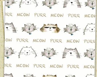 Watercolor Cat Note Card, Meow Purr Design