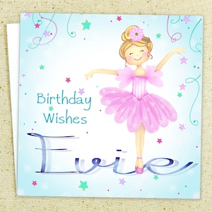 Personalized Children's Birthday Card featuring a Cute Ballerina