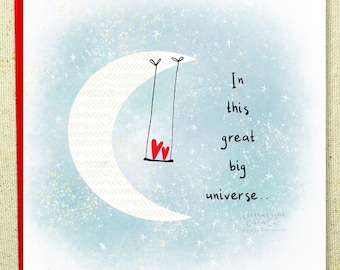 Moon and Hearts Anniversary Card, Romantic Valentine's Day Gift